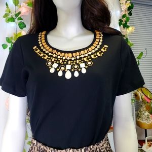 Alfred Dunner Black Beaded Boho Style Top